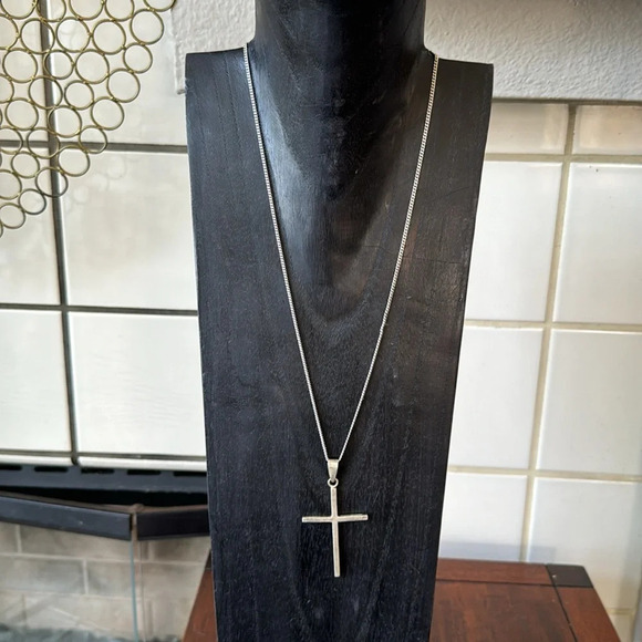 Sterling silver modern large cross on sterling chain unisex 925 - Picture 2 of 10